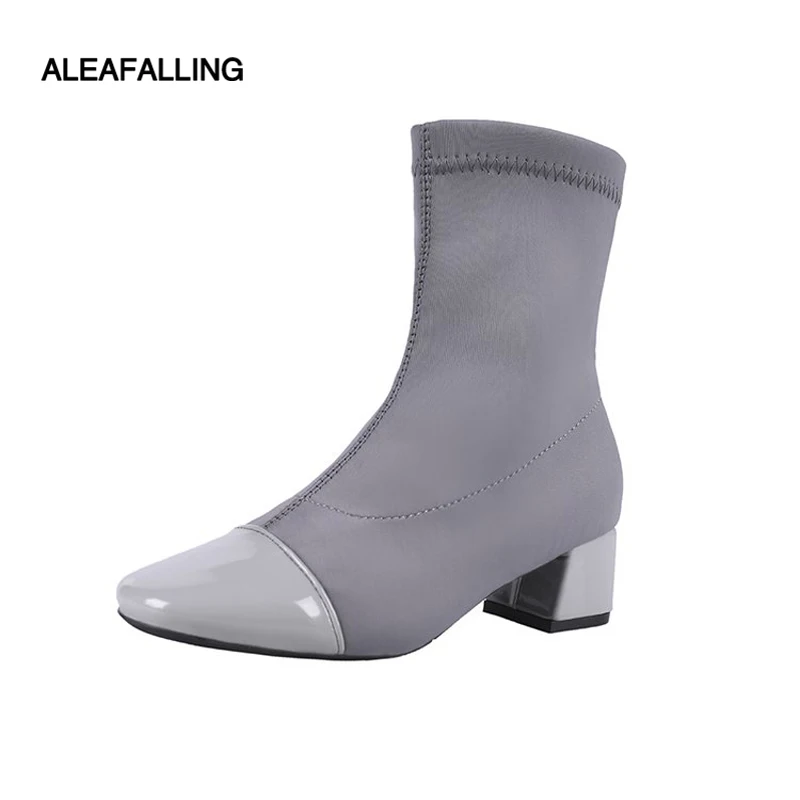 

Aleafalling Spring winter boots brand design ankle boots fashion boots elastic clothe shoes woman solid rubber breathable WBT162