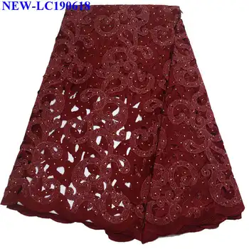 

African Stones Tulle Lace Fabric 2019 High Quality Wine Red Lace French Lace Fabric Nigerian Tulle Mesh Lace Fabrics ZSW04