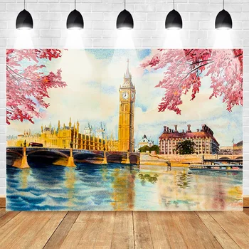 

Neoback Landscape Oil Painting Backdrop Photography Abstract Building Maple Bridge Photo Background Scenery 7x5ft Vinyl Cloth