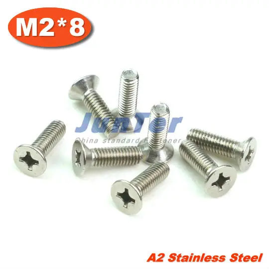 

1000pcs/lot DIN965 M2*8 Stainless Steel A2 Machine Phillips Flat Head (Cross recessed countersunk head screws) Screw