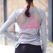 Новая женская футболка с длинным рукавом для йоги фитнес быстросохнущая Сетка открытая Открытая Майка для бодибилдинга Спортивная одежда для бега