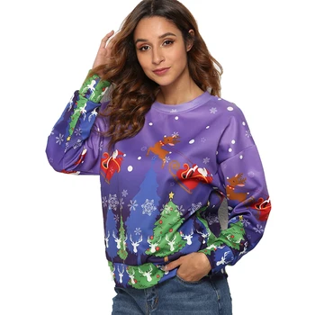 

Fashion Christmas Printing Warm Pullover Casual Jackets For Lady Long Sleeve Harajuku Beautiful Sweatshirt Hoodies Streetwear