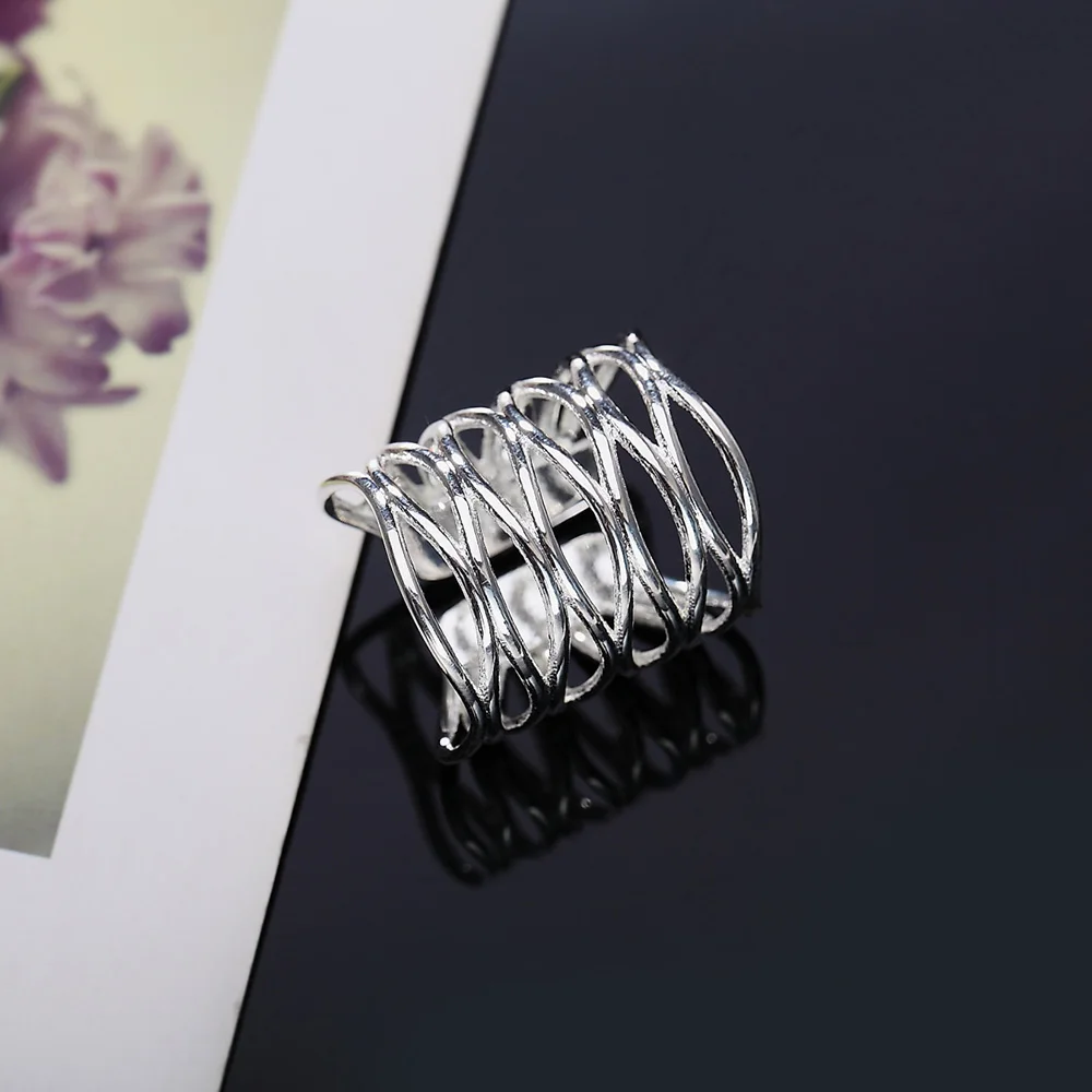 Beautiful lady SILVER ring mesh open pretty fashion Wedding Party silver Plated NICE women Lady Ring jewelry LR056