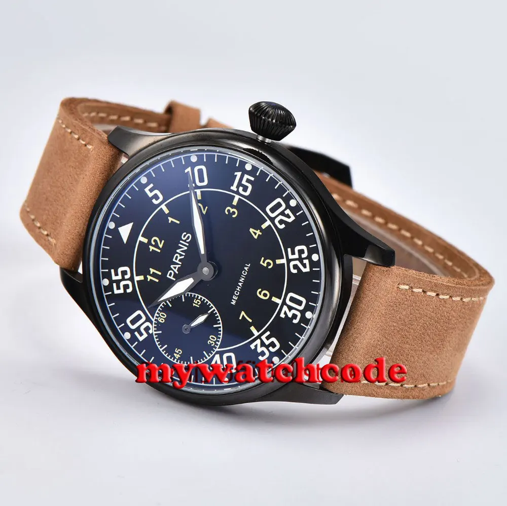 44mm parnis black dial black PVD case 6497 movement hand winding mens watch P461 44mm parnis black dial black PVD case 6497 movement hand winding mens watch P461
