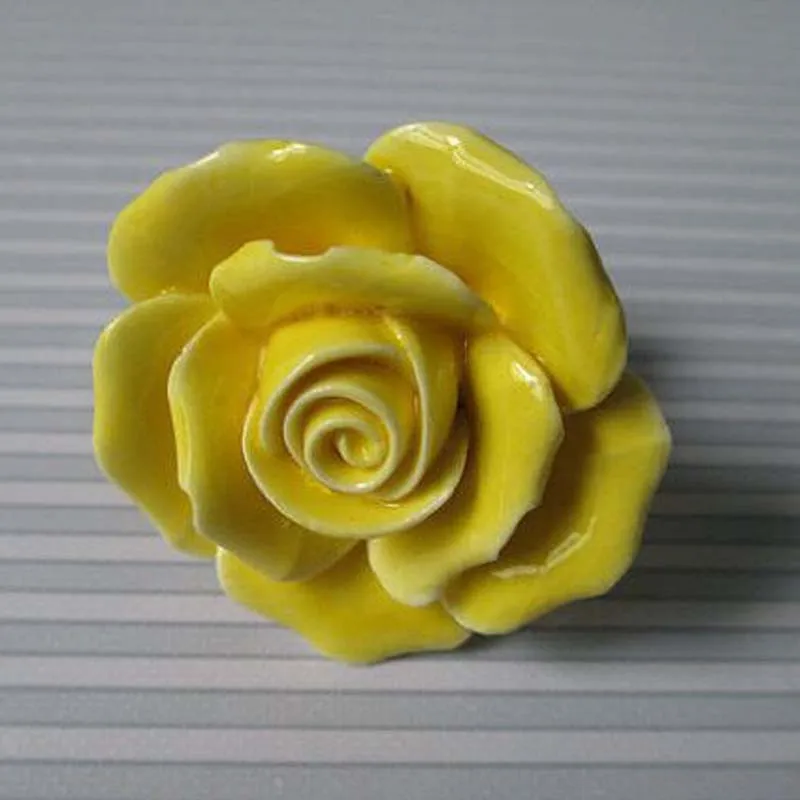 Rose Knobs Yellow Flower Pull Modern Fashion Dresser Drawer Knob