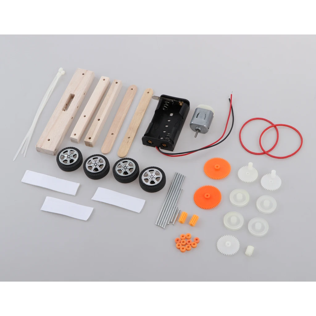 DIY Assembly Wooden Toy 4 Wheels Car Model Building Kits Physical Science Experiments Toys Gift for Adults & Kids