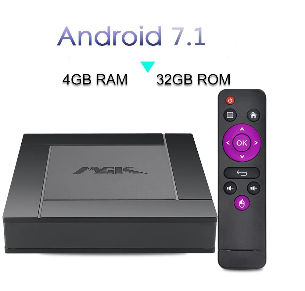 Excelvan M4K Смарт ТВ коробка Android 7,14 Гб оперативной памяти, 32 Гб встроенной памяти, RK3328 Bluetooth 4,0 4 ядра 2,4 г Wi-Fi USB 3,0 100 Мбит/с 4K HD 2,0 Media Player