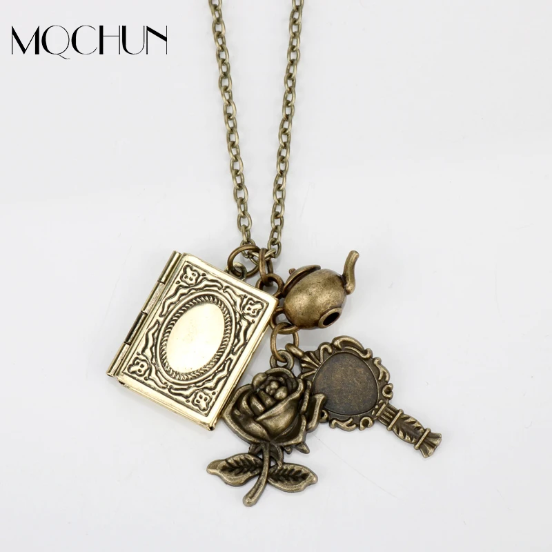 

Movie Hot Sale Harry P Necklace Album Flower Mirror Badge Beauty Beast Necklace Women Girls Jewelry Christmas Party Cosplay Gift