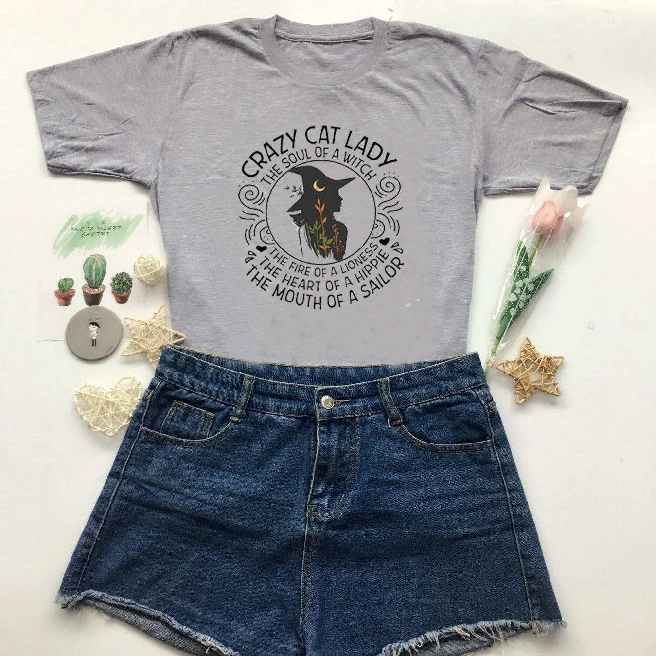 

Kuakuayu HJN Crazy Lady Pet Cats Cute Mens Ladies T Shirt Gift Cute Witch Shirt Funny Tee For Cat Lovers Halloween T Shirt