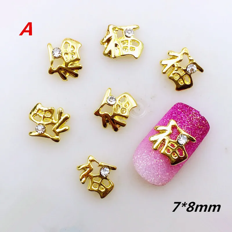 10Pcs/Lot 7*8mm New Year "fu" letter with Rhinestone Metal Alloy Nail