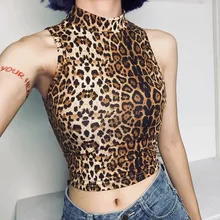 Europe and America Leopard Sexy Crop Top Women Casual Streetwear Round Collar Off Shoulder Crop Top Polyester Summer Crop Top Europe and America Leopard Sexy Crop Top Women Casual Streetwear Round Collar Off Shoulder Crop Top Polyester Summer Crop Top