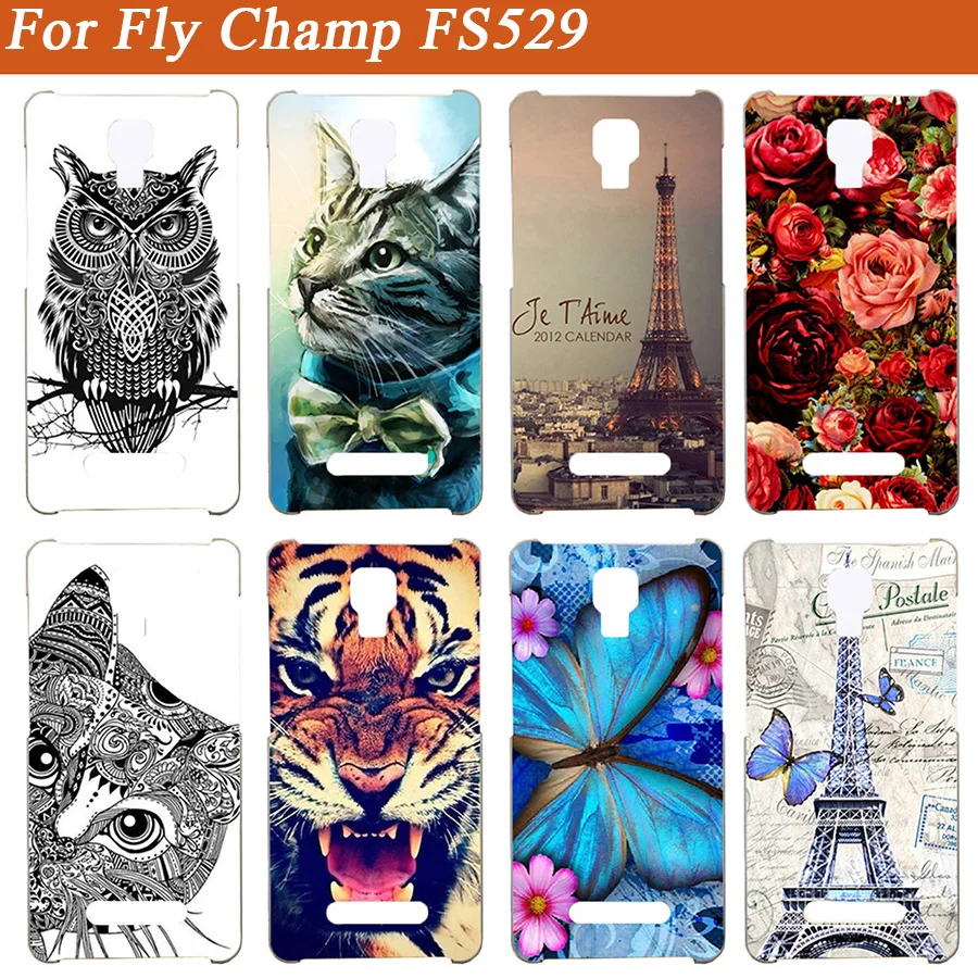 

Soft TPU Case For Fly Champ FS529 Cases Silicon Tiger Owl Eiffel Towers Pattern Painted Back Cover For Fly Fs529 5.0 Inch Case