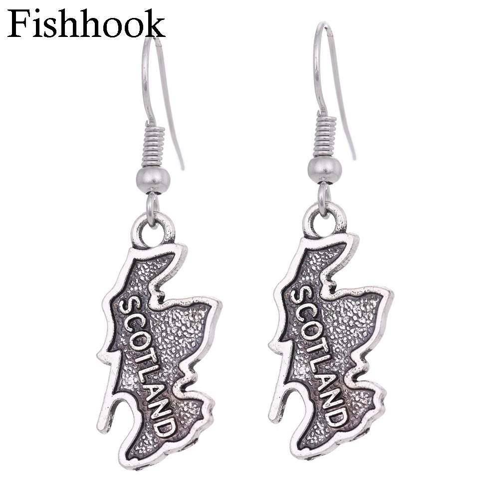 

Fishhook Map Earring SCOTLAND Earring And Pendants Custom Outline State Charm Antique Silver Plated Charms Gift