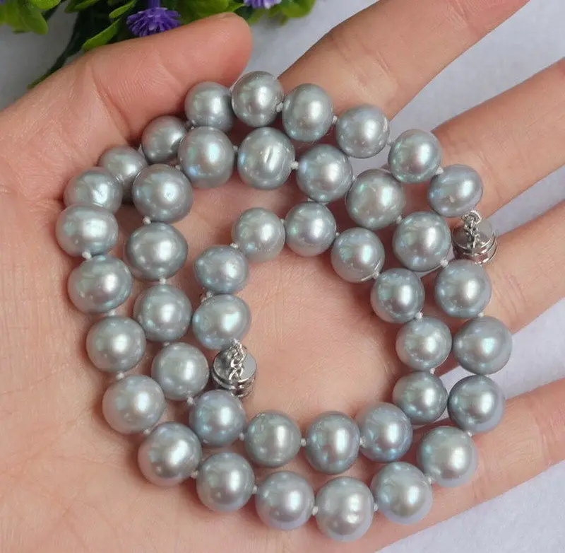 

FREE SHIPPING HOT sell new Style >>>> 10-11mm AA Grey Round Pearl Necklace