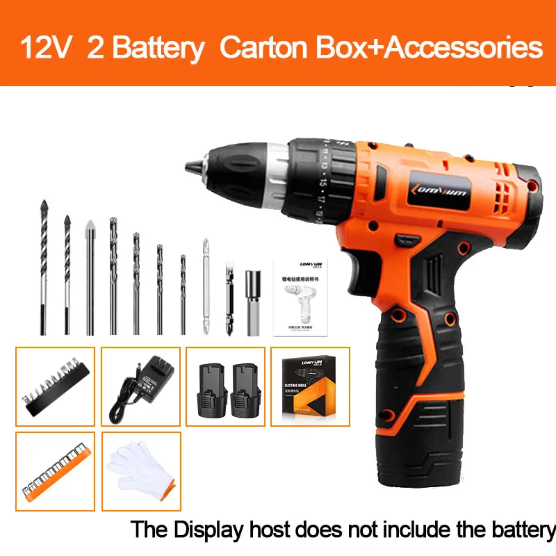 LOMVUM электрическая ST дрель шуруповерт аккумуляторная отвертка инструмент ударные Аккумуляторные дрели 2 литий-ионных аккумулятора Винт роторный инструмент - Цвет: 12v 2battery cartoon