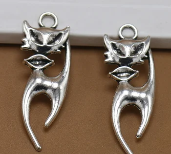 

100pcs Exquisit fox cat charm 37*13mm notebook bag pendants Antique silver gift craft Jewelry earring bracelet necklace anklet