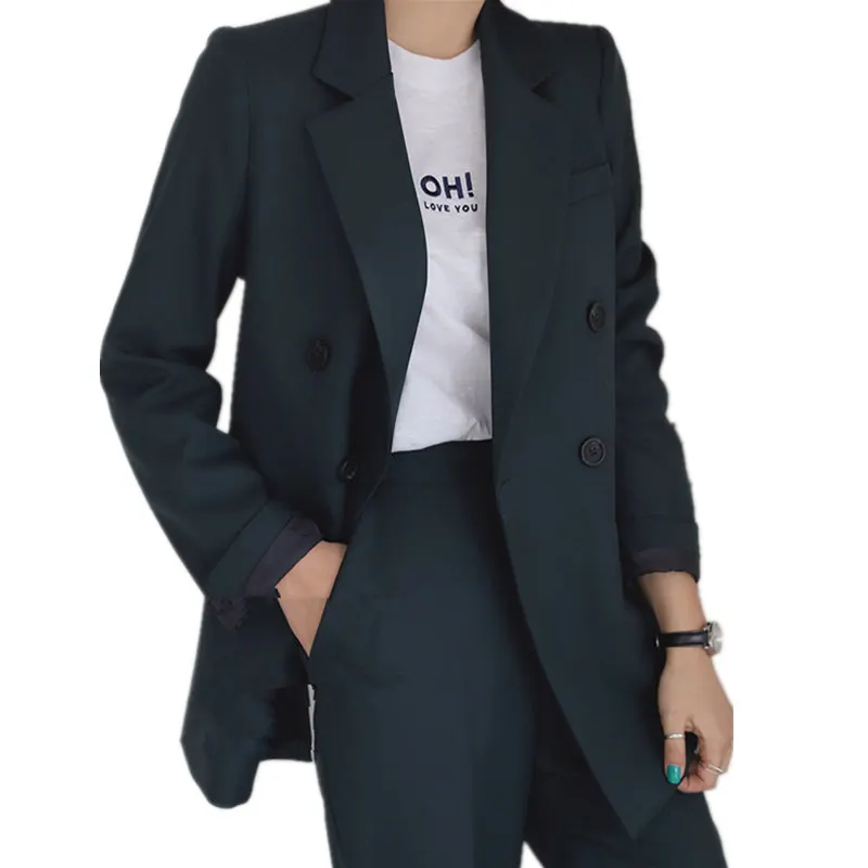 Women's suit 2019 autumn new high quality fabric solid color business Slim temperament suit jacket wide leg pants suit