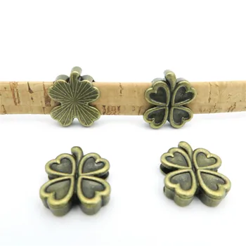 

10pcs For 10mm flat leather Antique Brass Clover Slider Bead, 10 mm flat finding, leather supplies D-1-23