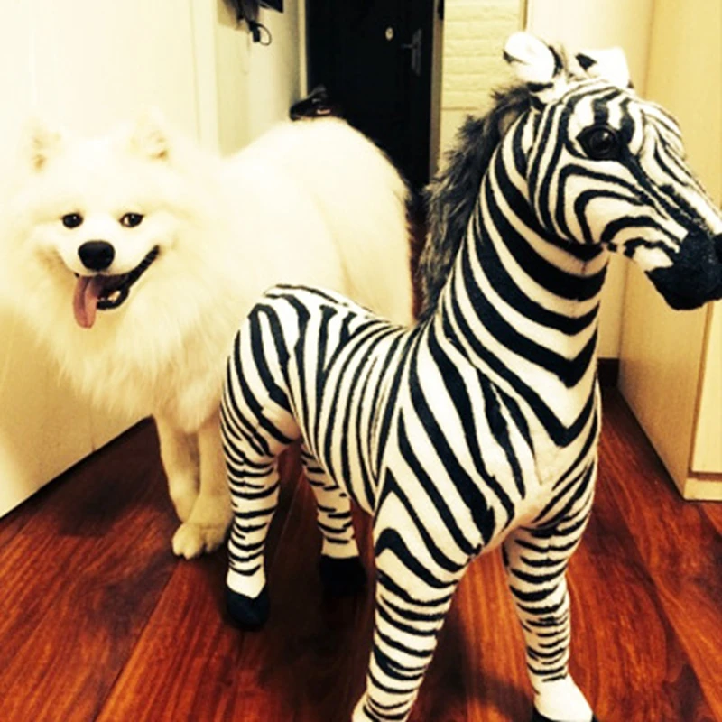 Dorimytrader quality soft simulation animal zebra plush toy stuffed  realistic animals zebras toys for kids gift room deco teaching props 80x70cm DY50222 (1)