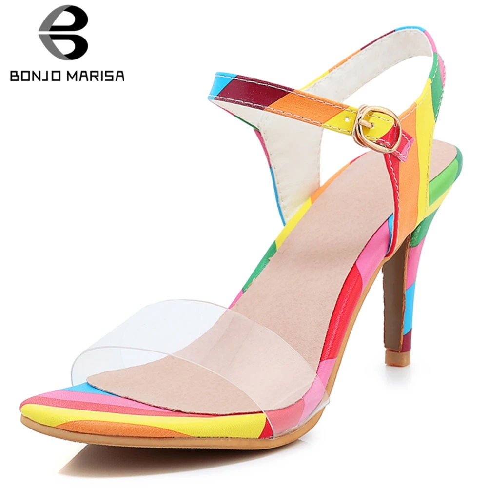 

BONJOMARISA Large Size 31-44 Concise High Heels Women Shoes Summer Party Sandal Ankle Strap Shoes Woman