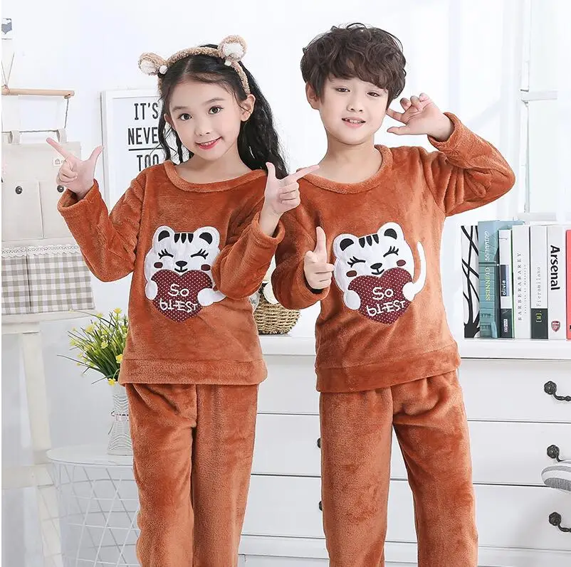 

Cute Clothing Winter Pijamas Children Warm Sleepwear Teenagers Clothes Autumn Kids Flannel Pajama Sets Boy Cartoon Pyjamas MRGH