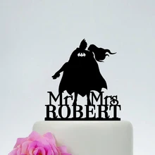 Персонализированные Имя Бэтмен свадебный торт Топпер, супер герой и невеста силуэт для вершины торта, пользовательские Mr и Mrs торт Топпер Декор