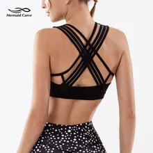 Сексуальный красивый ударопрочный спортивный женский бюстгальтер в стиле русалки с крестиком сзади, эластичный бесшовный бюстгальтер для занятий йогой и фитнесом, укороченный топ с эффектом пуш-ап