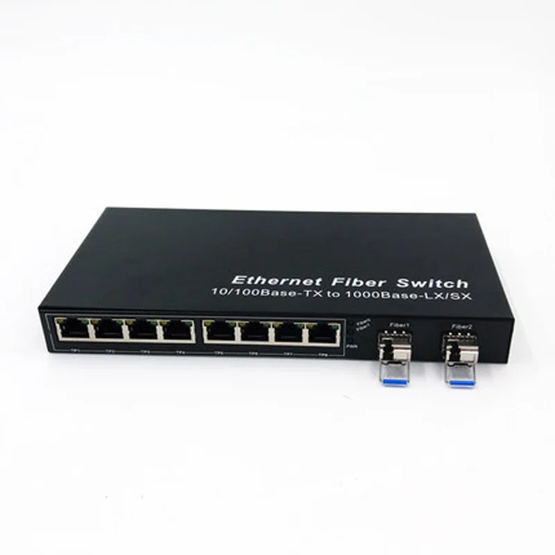 10/100/1000 M 2 SFP волокна порт 8 RJ45 poe Gigabit ethernet переключатель поэ 10 портовый медиаконвертер plug & play 8 UTP