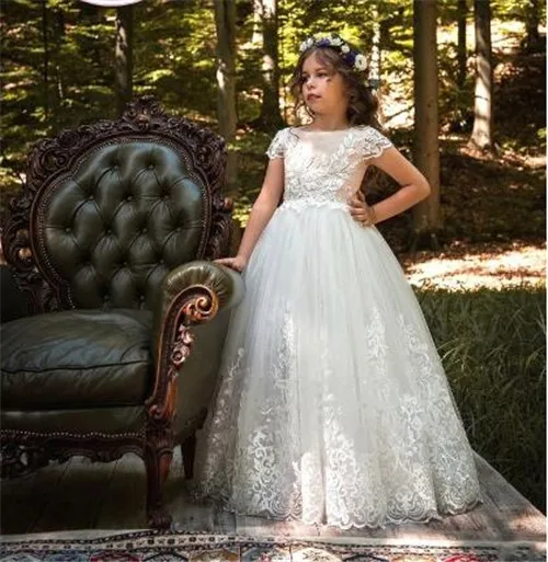 

Customized 2018 New Girls First Communion Gown Flower Girls Dresses for Wedding Lace Applique Pageant Dress Any Size