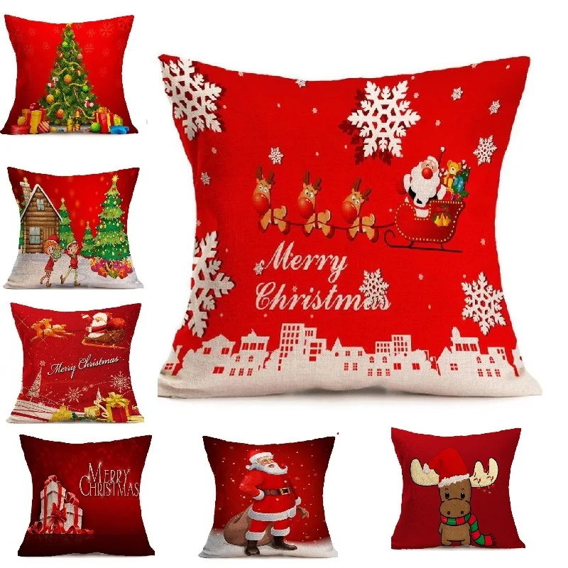 

9 Patterns Cushion Cover Christmas Cover Printed Pillow Case Red Case for Home Decoration Christmas Party Santa Claus Cover