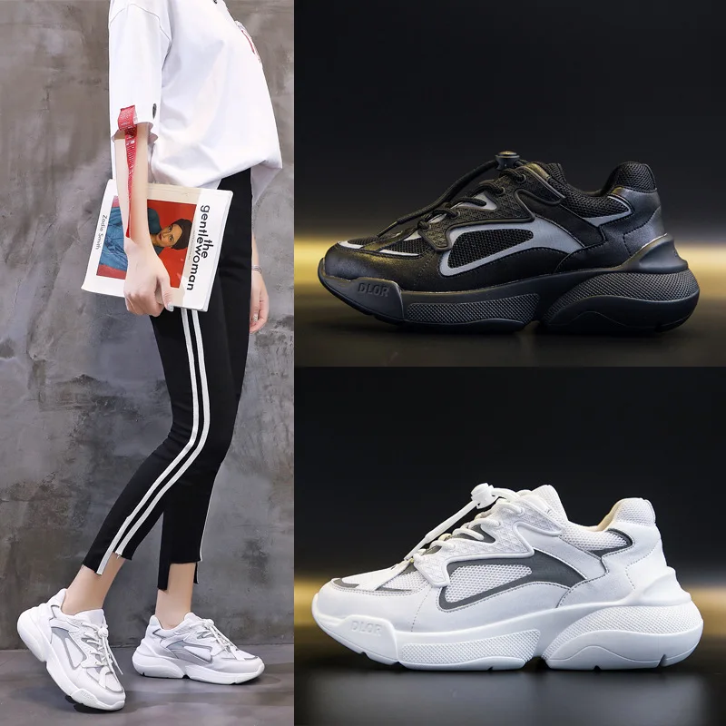 

Casual White Shoes Women Chunky Sneakers Platform zapatos de mujer Ladies footware Increased Shoes chaussures femme Reflective