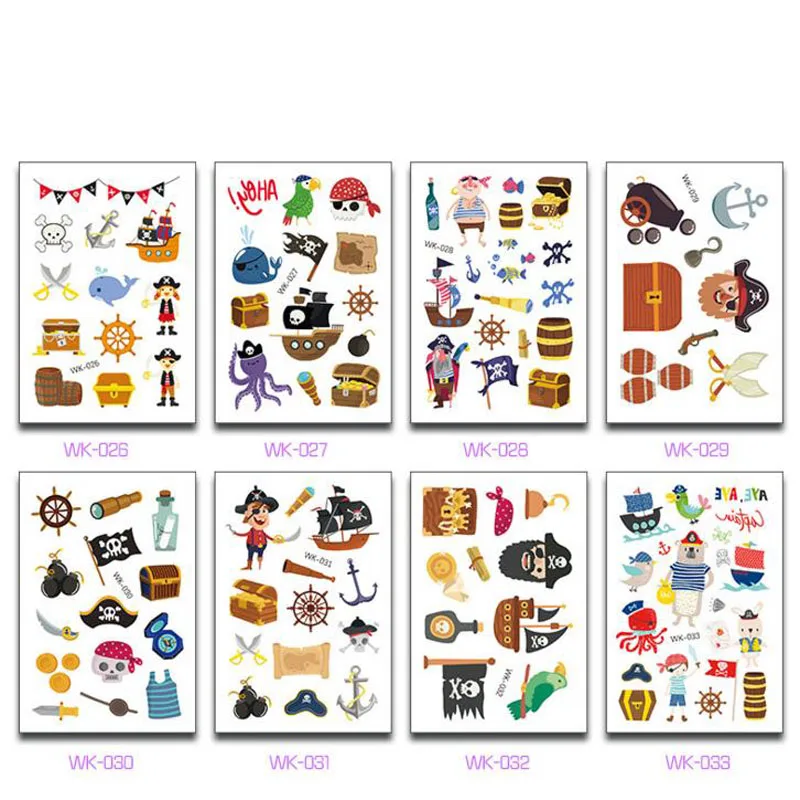 

10 Sheets/Set Kawaii Kids Pirate Tattoo Pirate Sticker Cartoon Party Suppies Decoration Kids Party Favor