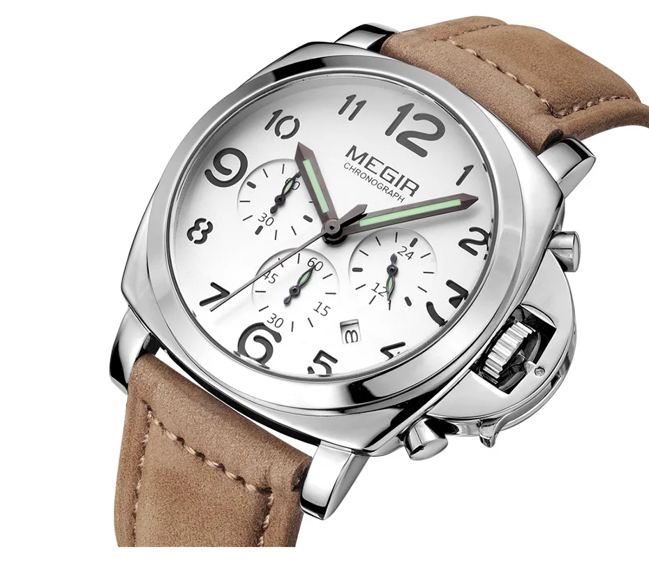 MEGIR 3406 стильные кварцевые часы для мужчин с ремешком из натуральной кожи нубука мужские водостойкие наручные часы с аналоговым дисплеем