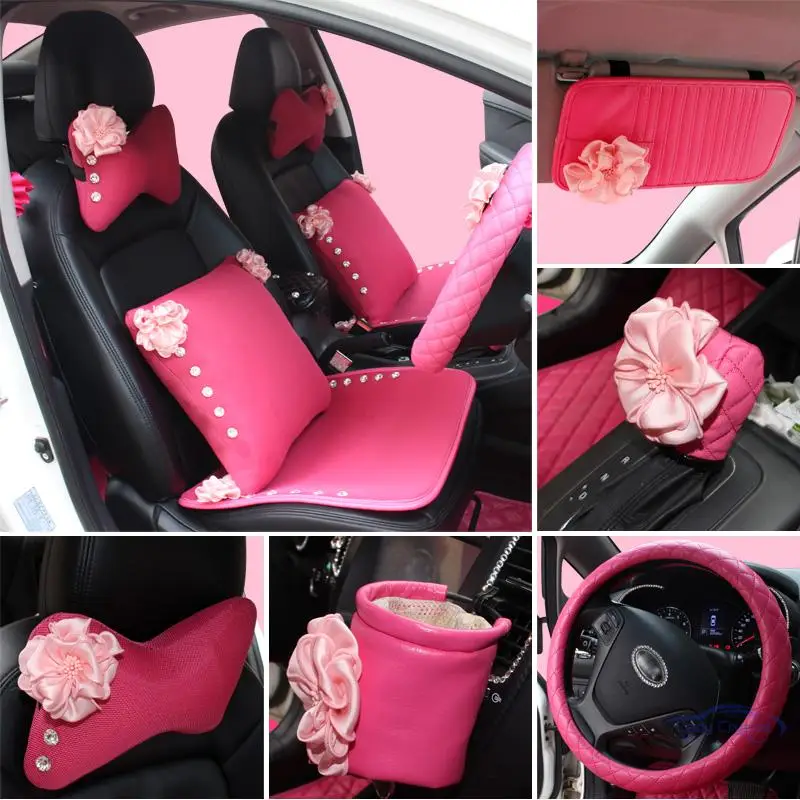 Аксессуары для автомобиля для девочек и женщин, комплект с розовой розой, универсальное использование