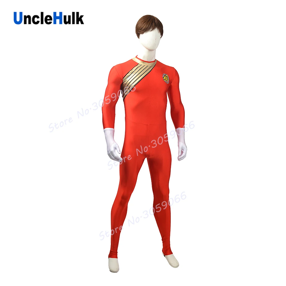 Hyakujuu Sentai Gaoranger Kakeru Shishi блестящий костюм со львом из спандекса Zentai красный |