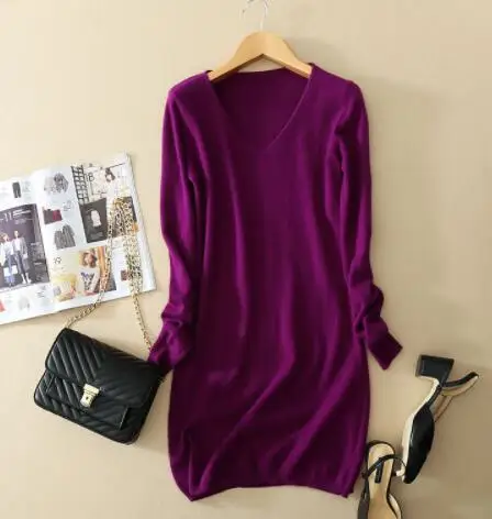 SEDUTMO, весенние женские свитера размера плюс 3XL, пуловер с длинным рукавом, длинные свитера, вязанный джемпер ED801 - Цвет: Фиолетовый