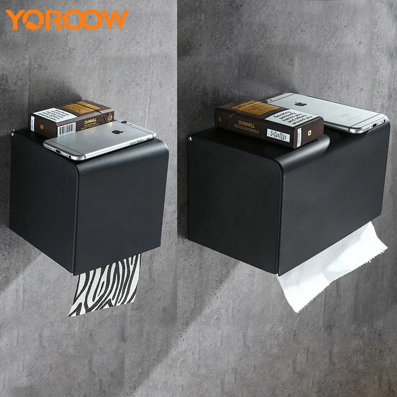 

Black Toilet Paper Box Holder Tissue Bathroom Hotel Wc Rectangle Wall Nail Mounted Stainless Steel Wallpaper Square AMB0022