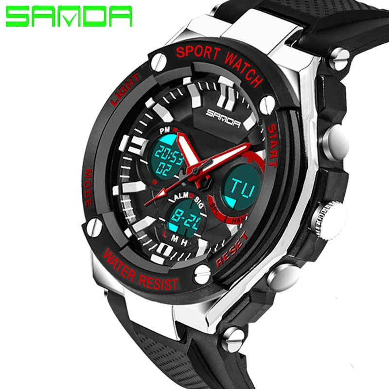 Новые мужские спортивные часы SANDA в Военном Стиле, часы с силиконовым ремешком, цифровые часы с дисплеем, часы Relogios Masculinos