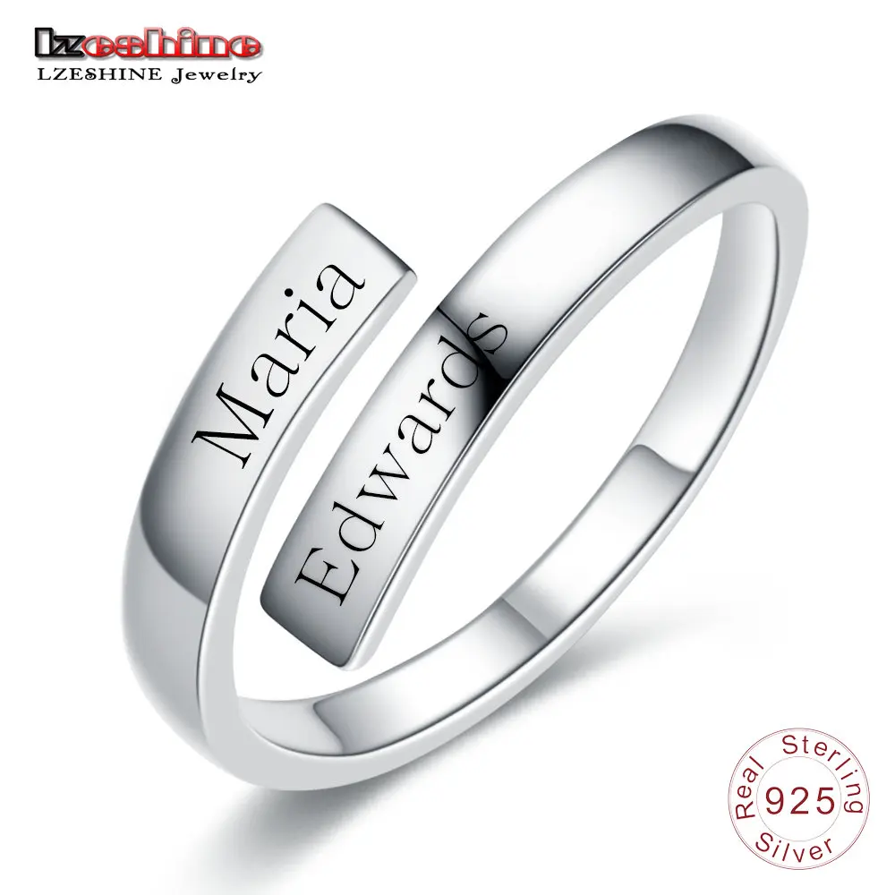 

LZESHINE Customize Engraved Name Couple Ring 100% 925 Sterling Silver Open Finger Ring For Lovers Anniversary Jewelry Gift