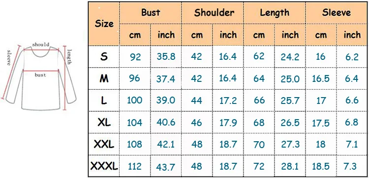 TShirt size table