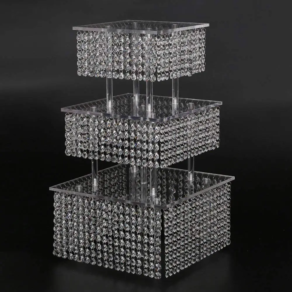 5sets/lot 3 Tier Crystal Cake Stand Square Acrylic Cupcake