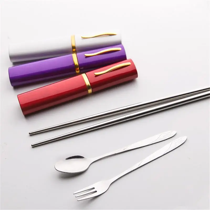 3PCS/Set Portable Cutlery Set Stainless Steel Folding Chopsticks Travel