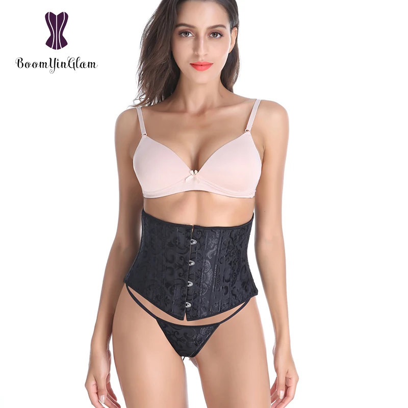 

Short Troso Waist Trainer Floral Lace Waist Cincher Shaper Underbust Waspie Size XS To 3XL 24 Spiral Steel Boned Corset 2830#