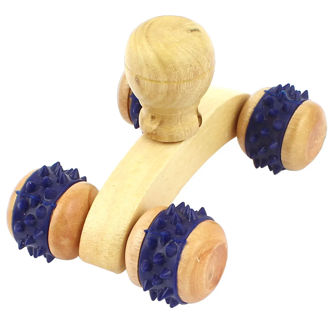 UXCELL Blue Rubber Wooden 4 Wheels Manual Back Body Massage Rollerin