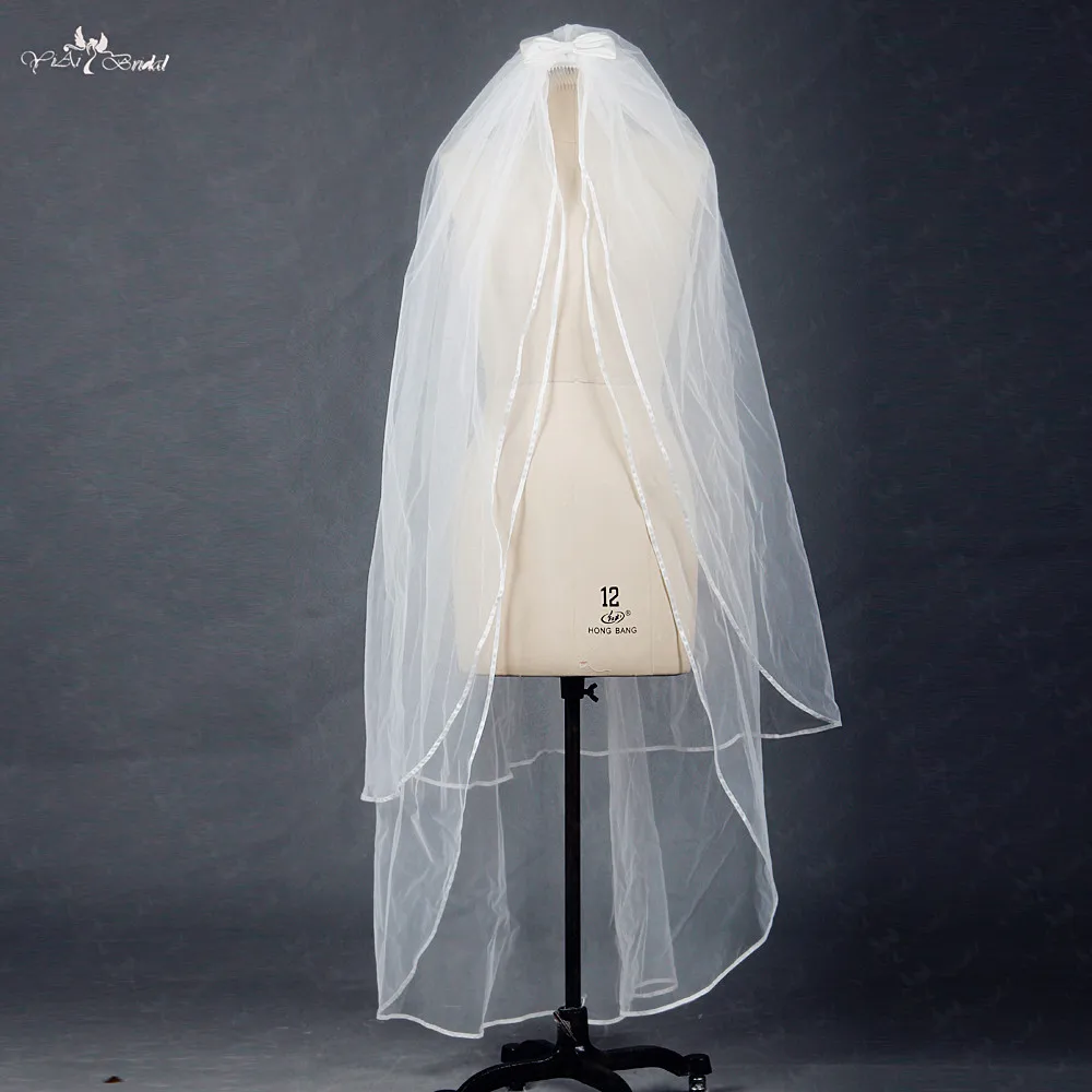 RSV6 Two Layers Ribbon Edged Bow Style Wedding Veil With Combin Bridal Veils from Weddings