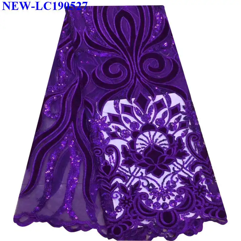 

Hot Sells Nigerian Purple Lace Fabric High Quality Sequins Tulle Lace Fabric For Wedding Dress French Mesh Laces Fabric GR014