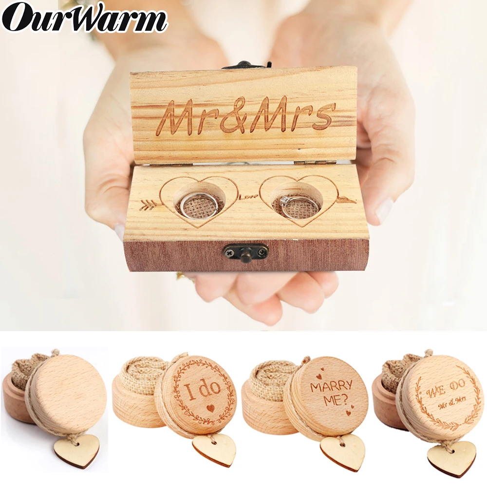 

OurWarm Rustic Wedding Wood Ring Bearer Box Natural Wooden Ring Box Holder Personalized Ring Box Anniversary Wedding Gifts Decor