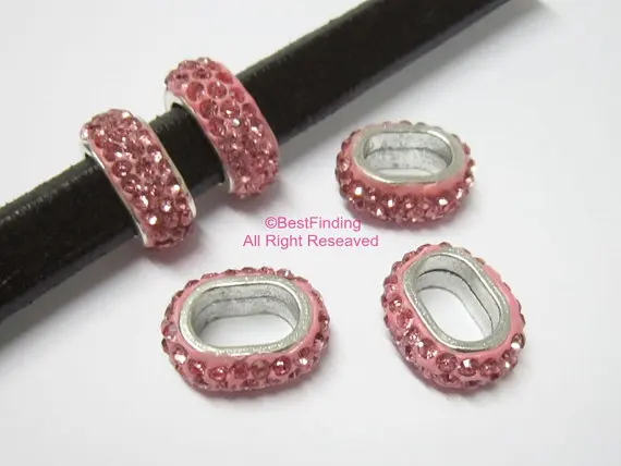 

Pink licorice rhinestone pave sliders 10x6mm Licorice leather findings -LR03