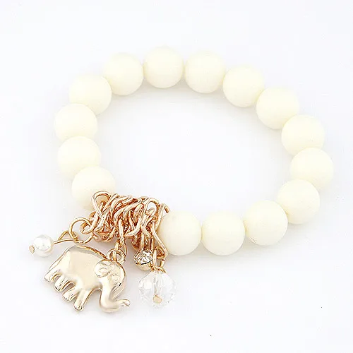 

LEMOER Hot Fashion Black Candy Color Beads Bracelet Elephant Pendant Charm Stretch Bracelets Bangles For Women Jewelry Pulseira
