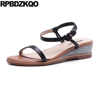 

Designer Beige Big Size Black Women Sandals 2018 Summer Soft Low Heel Shoes Ankle Strap Wedge Slingback Open Toe Ladies Elegant
